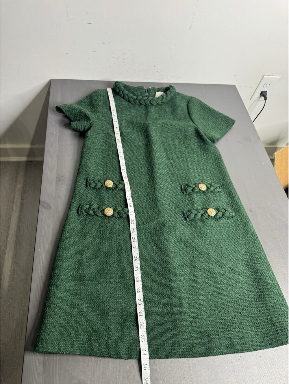 Tuckernuck Tweed Jackie Shift Dress Green Zip Short Sleeve Business Formal - Picture 9 of 9